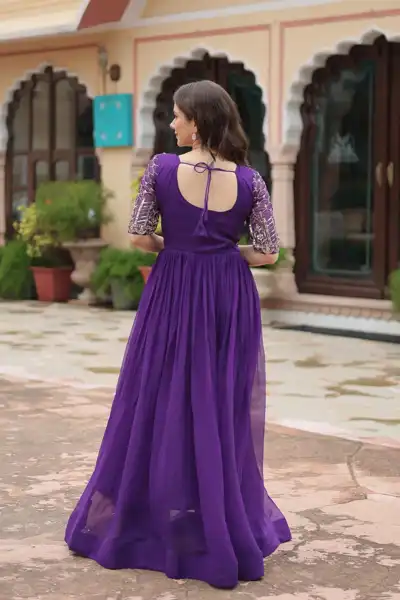 Premium Purple Embroidered Gown - View 2 of 3