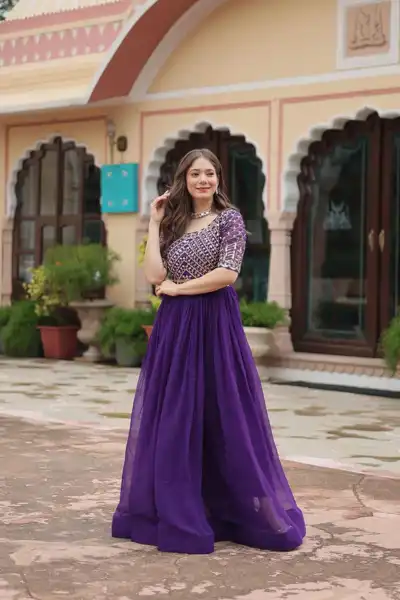 Premium Purple Embroidered Gown - View 3 of 3