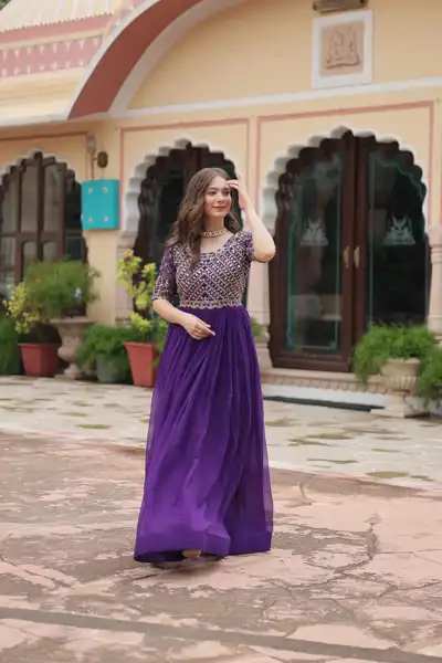 Premium Purple Embroidered Gown