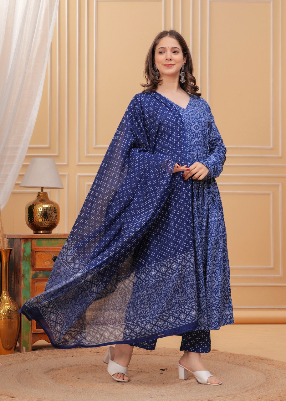 Printed Blue Kurti - View 3 of 5
