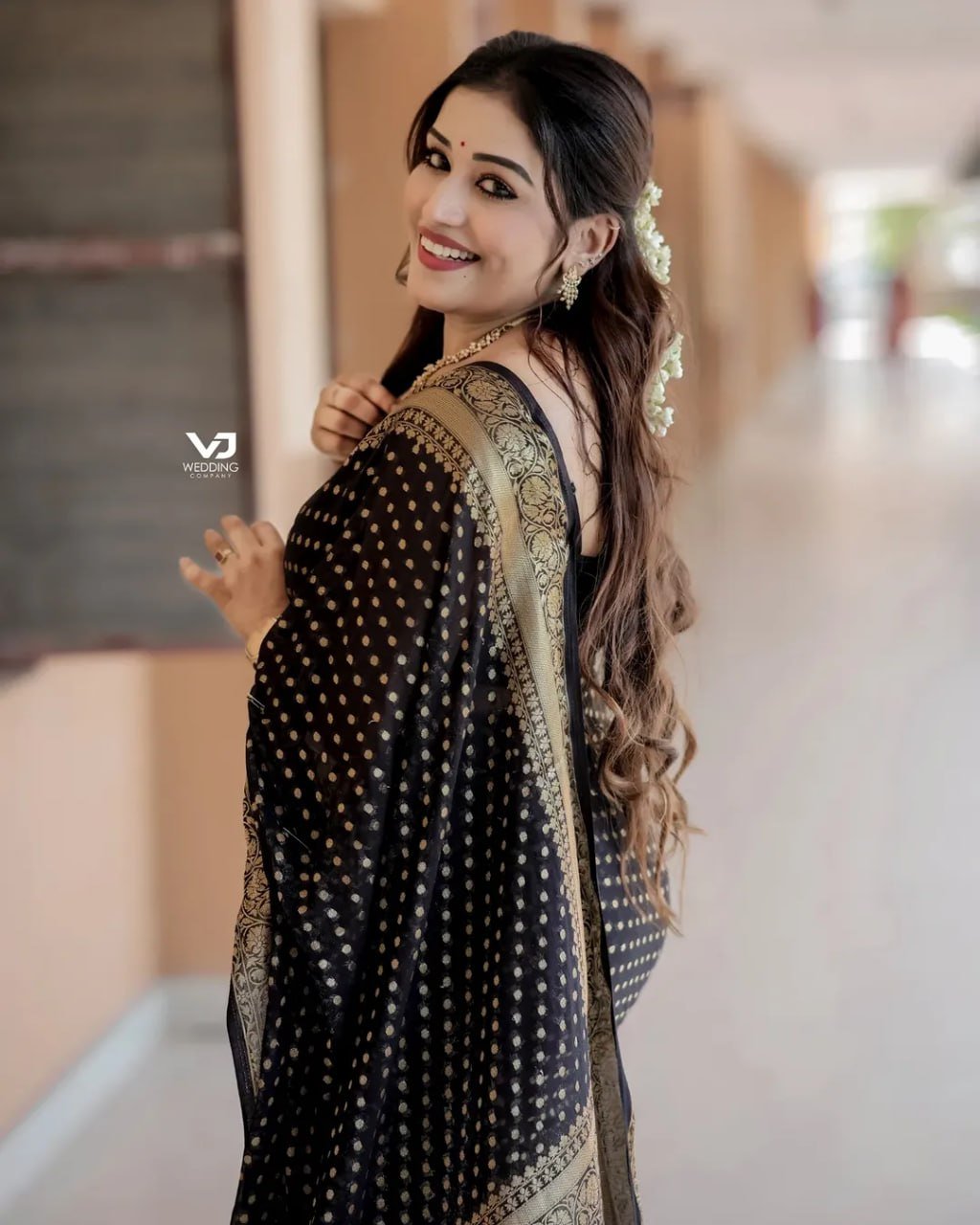 SOFT LICHI SILK BLACK SAREE - View 5 of 5