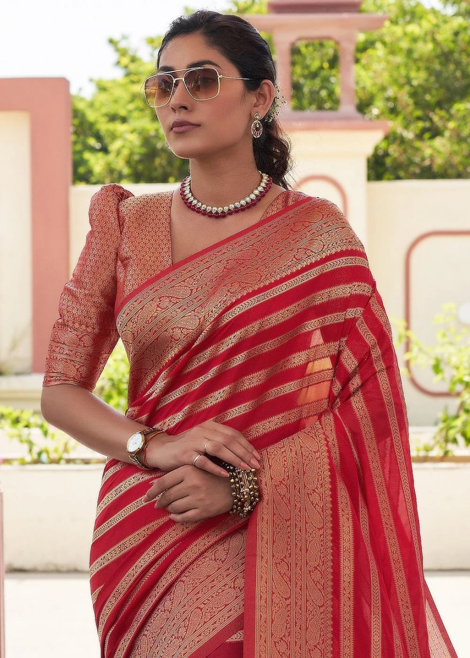 SOFT LICHI SILK ORENGE SAREE - View 3 of 4