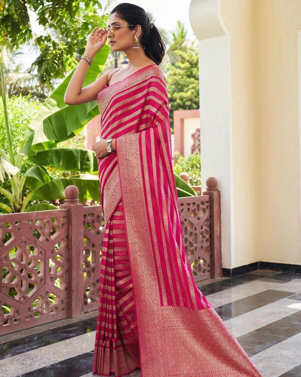 BANARASI SOFT LICHI SILK PINK SAREE - View 5 of 5