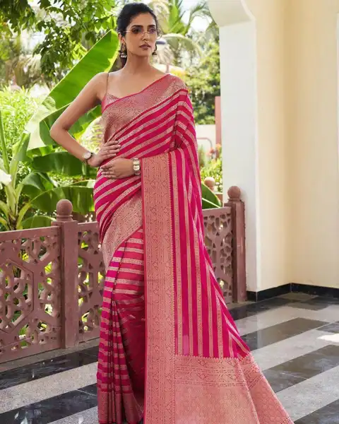 BANARASI SOFT LICHI SILK PINK SAREE