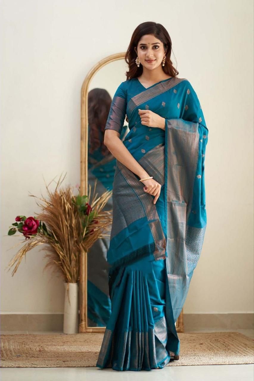 SOFT LICHI SILK NAVYBLUE SAREE - View 1 of 4