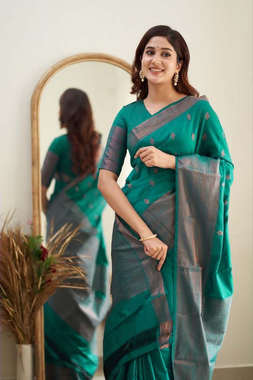 SOFT LICHI SILK GAREEN SAREE