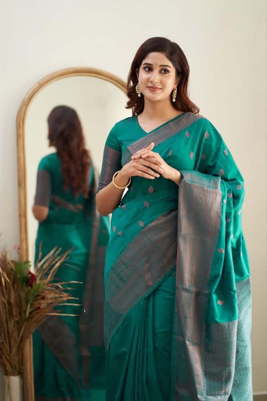 SOFT LICHI SILK GAREEN SAREE - View 2 of 4
