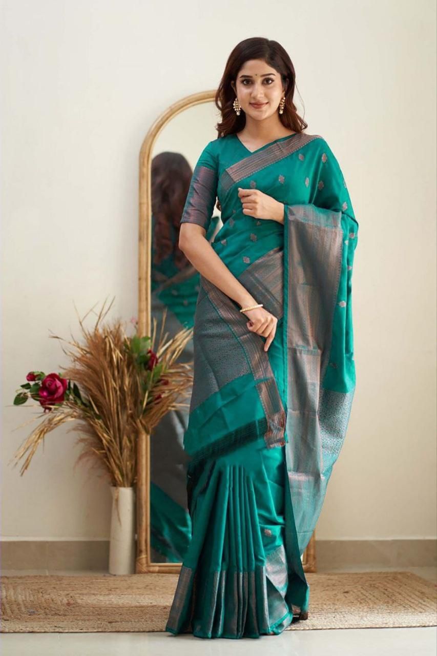 SOFT LICHI SILK GAREEN SAREE - View 3 of 4