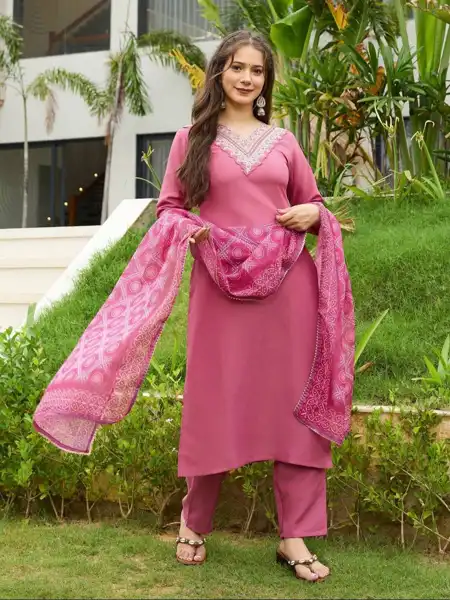 Straight Pink Kurta with Pant - View 2 of 5
