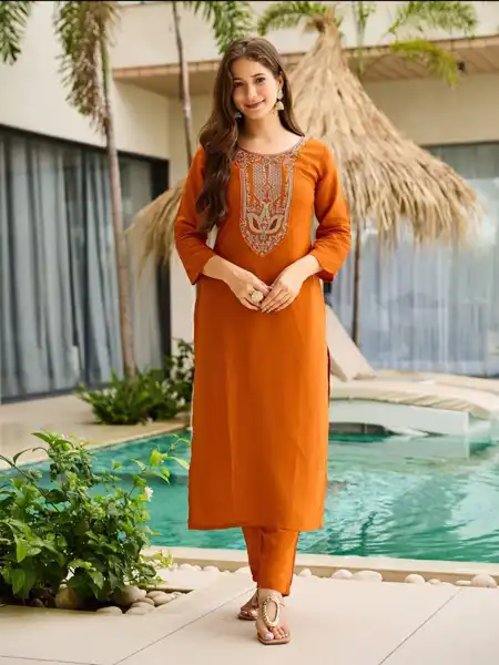 Straight Orenge Kurti - View 3 of 5