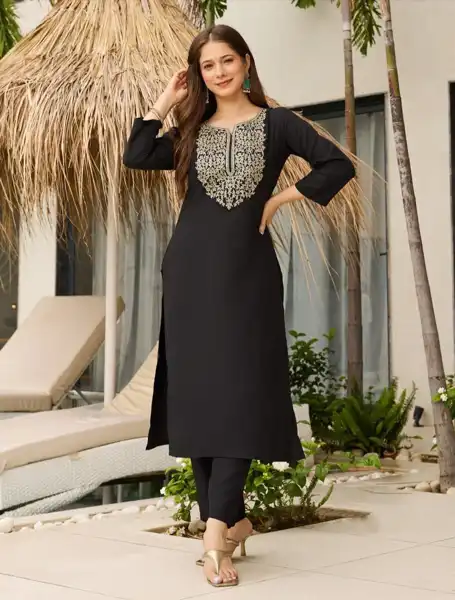 Straight Black Kurti - View 4 of 5