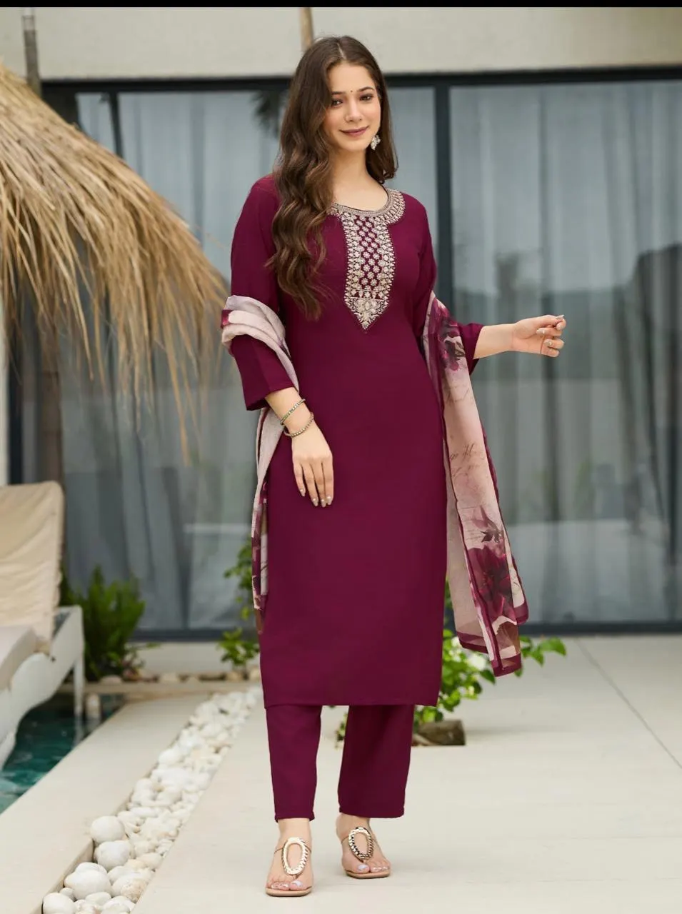 Straight Wine Kurti - View 3 of 5