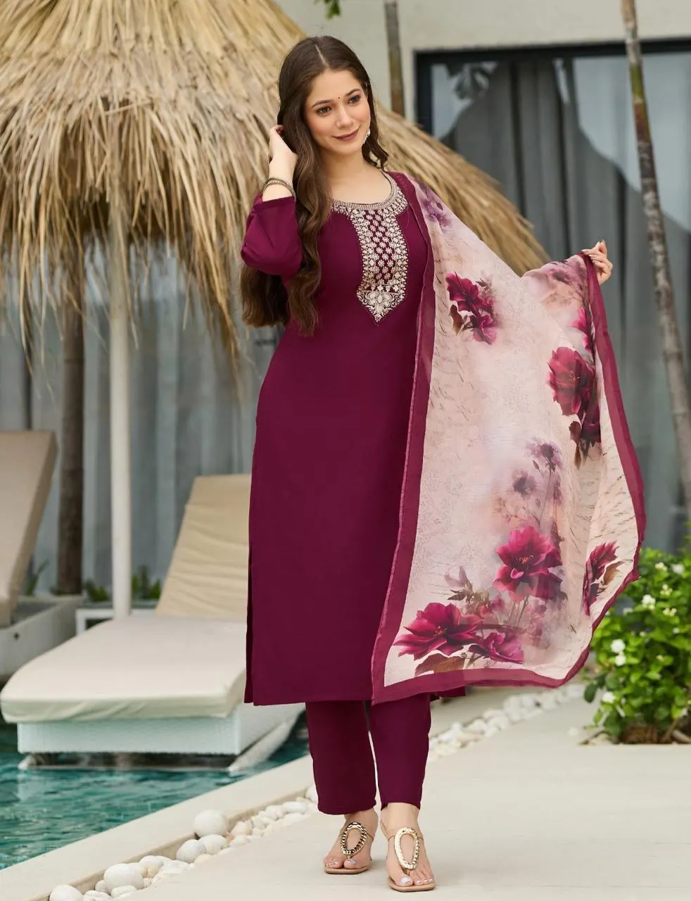 Straight Wine Kurti - View 5 of 5
